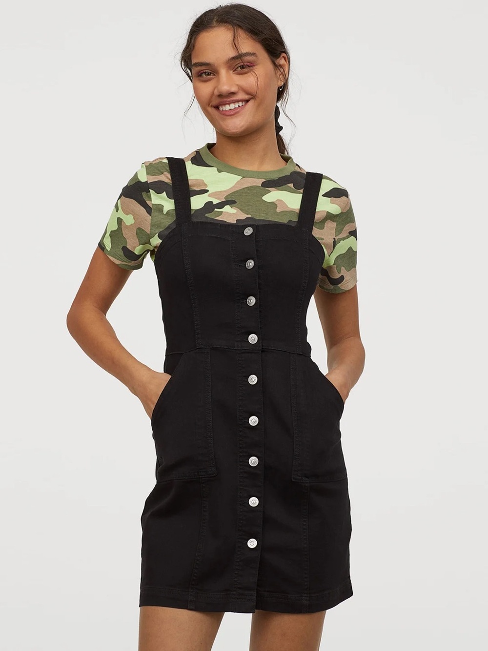 H&M Black Button-Front Mini Dress